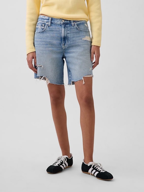 GAP Pants - GAP loose Distressed Bermuda mid rise blue distressed Jean Shorts